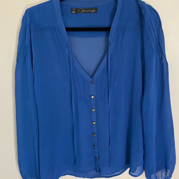 Sheer Royal Blue Patterson J Kincaid Button Up Blouse - Picture 1 of 3